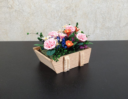 Dollhouse Carnations and Assorted Flowers in Rustic Planter 1:12 Scale Miniature