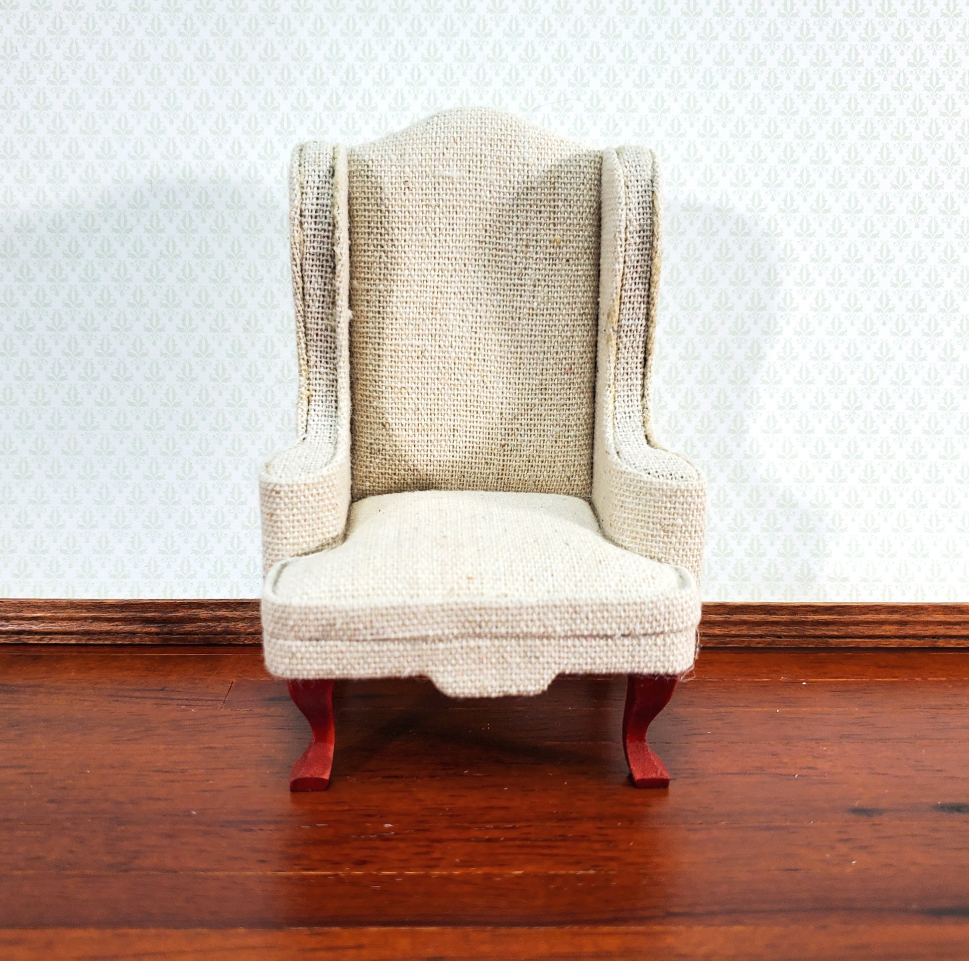 Dollhouse Arm Chair Wing Back Muslin Style Fabric 1:12 Scale Miniature Furniture