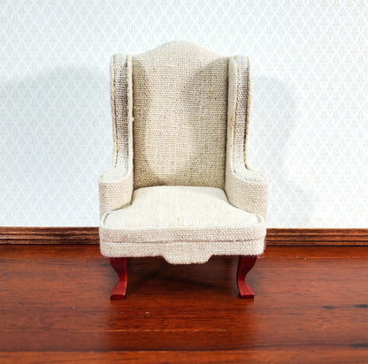 Dollhouse Arm Chair Wing Back Muslin Style Fabric 1:12 Scale Miniature Furniture