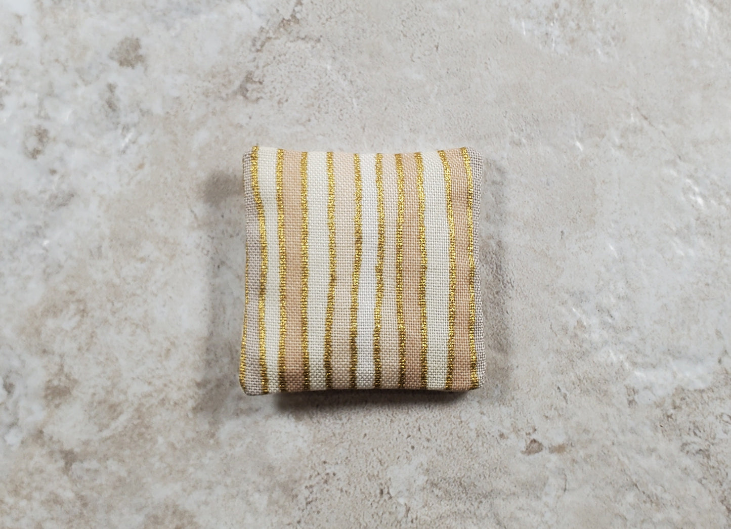 Dollhouse Miniature Pillow Cream & Gold Handmade 1:12 Scale 1 1/2"