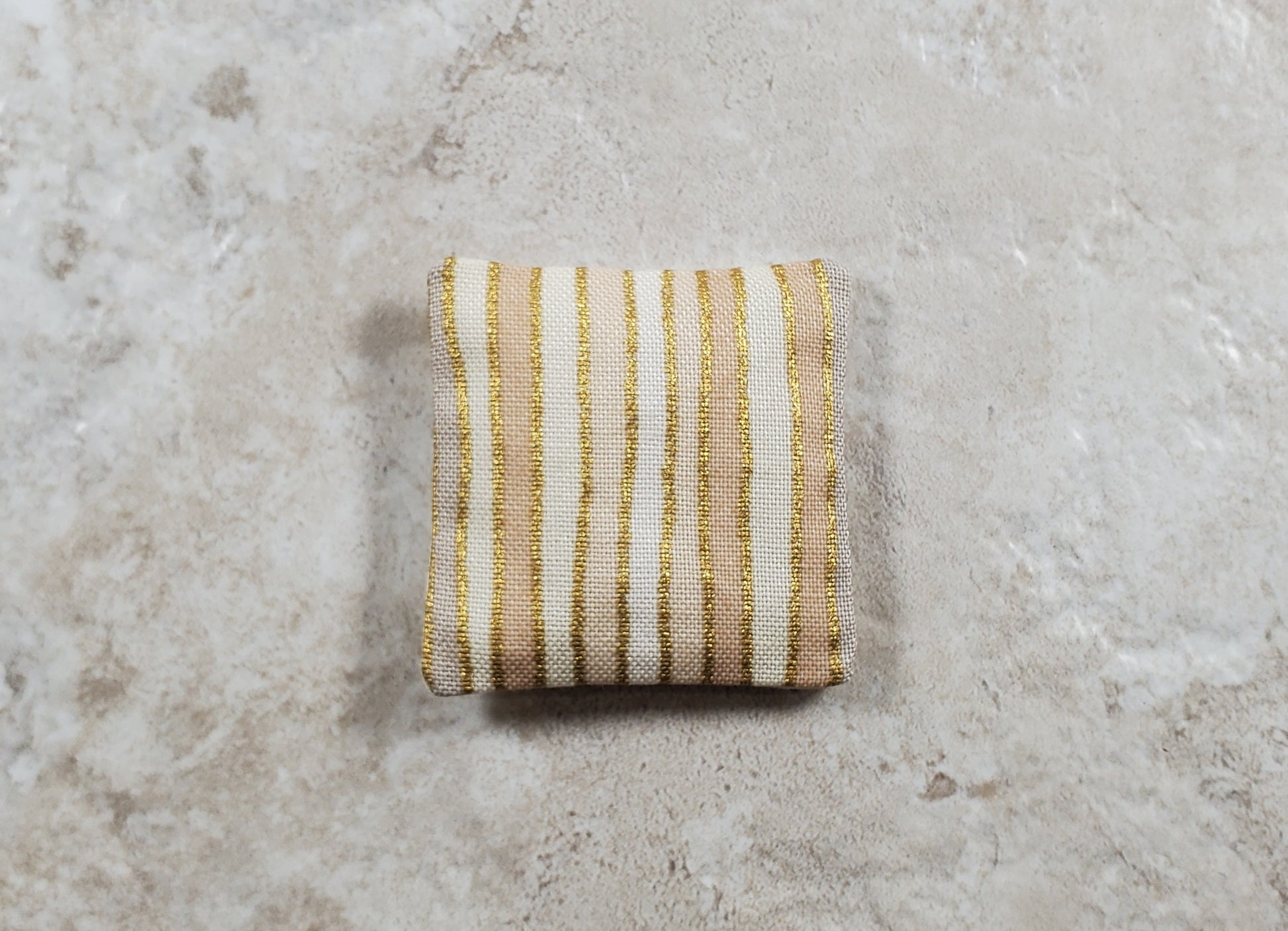 Dollhouse Miniature Pillow Cream & Gold Handmade 1:12 Scale 1 1/2"