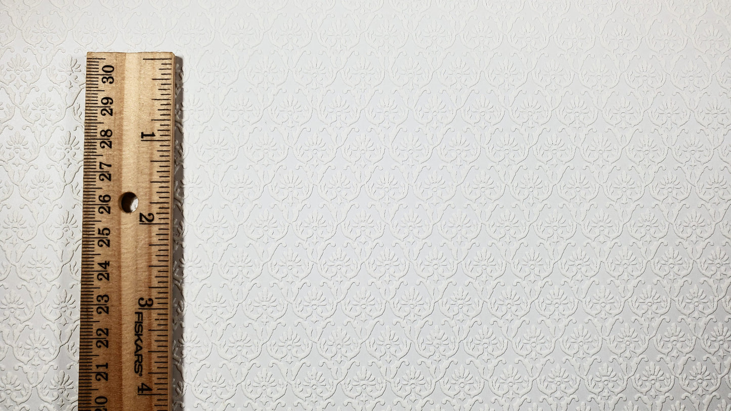 Dollhouse Cream Embossed Wallpaper x3 Sheets Art Nouveau 20 "x 10.5" 1:12 Scale