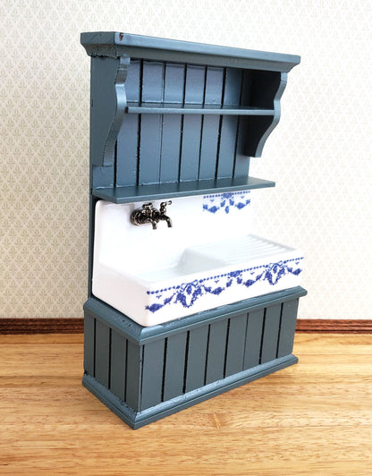 Dollhouse Reutter Sink Cabinet Blue & White 1:12 Scale Miniature Kitchen