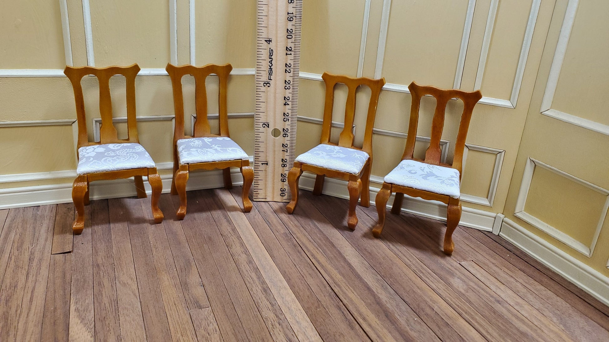 Dollhouse Dining Room Set Table Chairs Buffet in Walnut 1:12 Scale Miniature Furniture