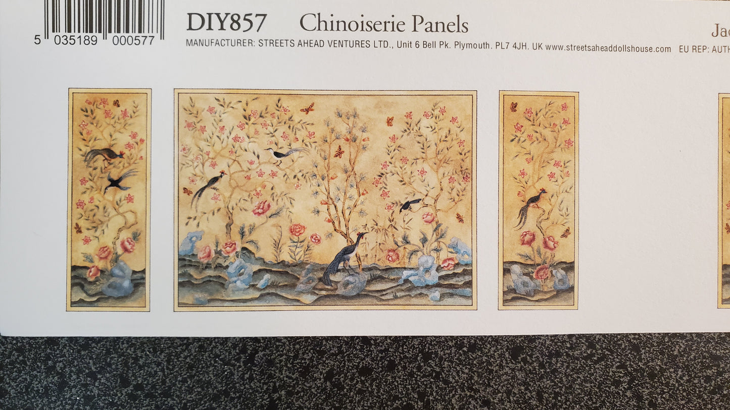 Dollhouse HALF SCALE Mural Birds and Flowers Wall Panels 3 Pieces 1:24 Wallpaper