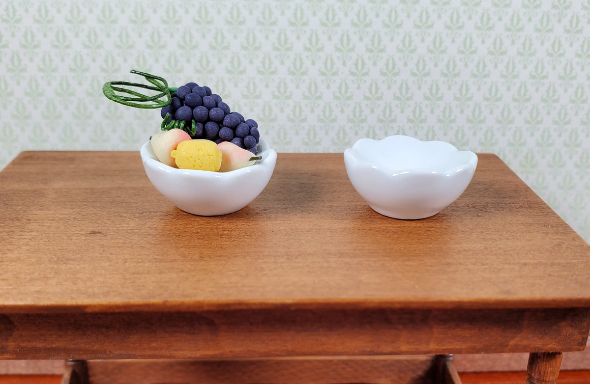 Dollhouse Scalloped Serving Bowls White Ceramic Set of 2 1:12 Scale Miniature