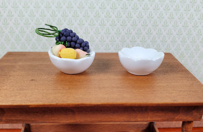 Dollhouse Scalloped Serving Bowls White Ceramic Set of 2 1:12 Scale Miniature