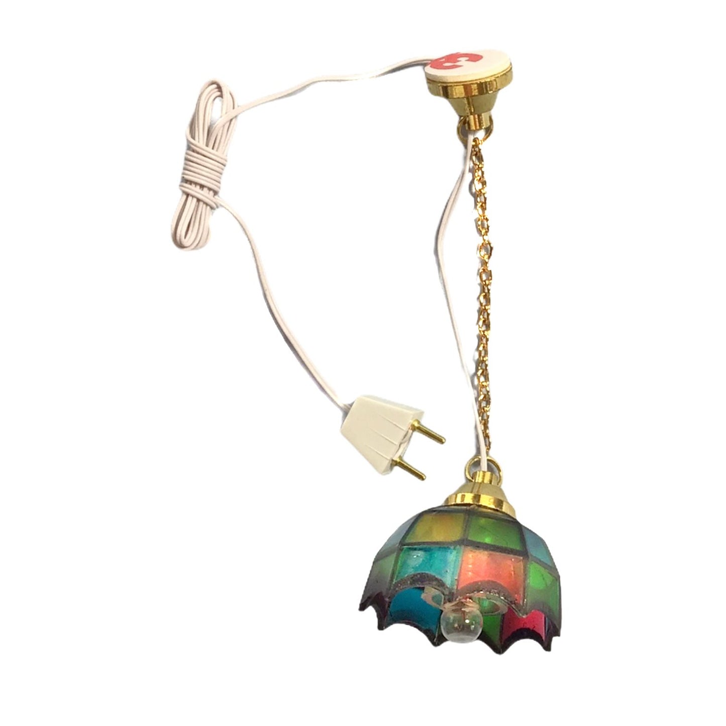 Dollhouse Ceiling Light Stained Glass Style 1:12 Scale Miniature 12 Volt w/ Plug