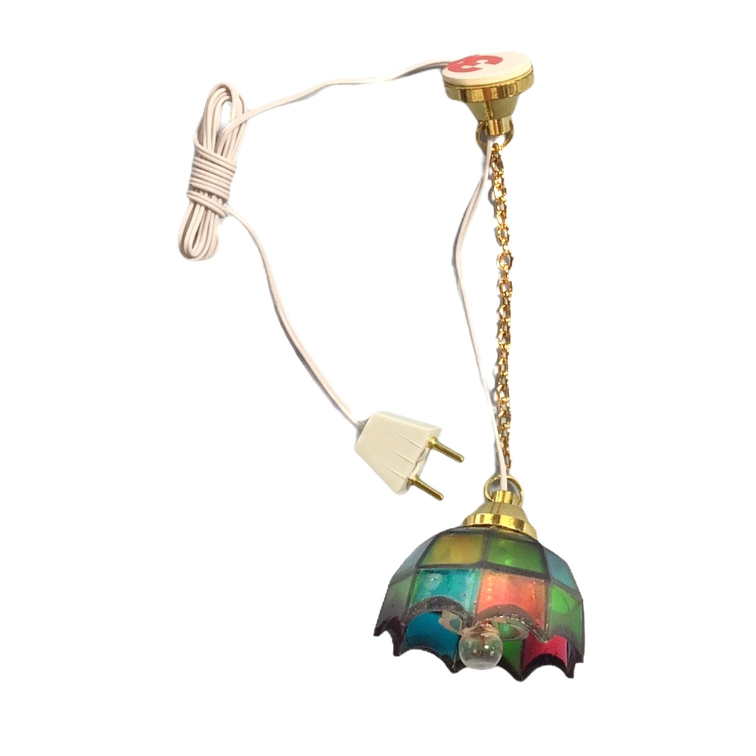 Dollhouse Ceiling Light Stained Glass Style 1:12 Scale Miniature 12 Volt w/ Plug