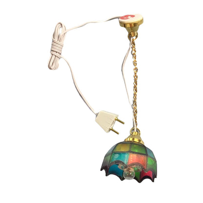 Dollhouse Ceiling Light Stained Glass Style 1:12 Scale Miniature 12 Volt w/ Plug