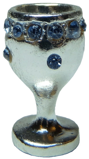 Dollhouse Silver Chalice Goblet with Sapphire Jewels 1:12 Scale Miniature