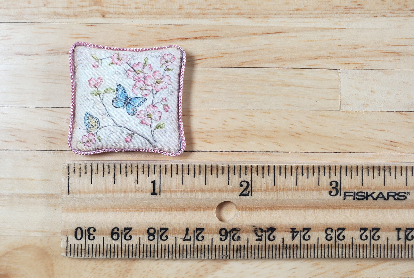 Dollhouse Blue Butterfly Pillow Lavender Trim Handmade 1:12 Scale Miniature