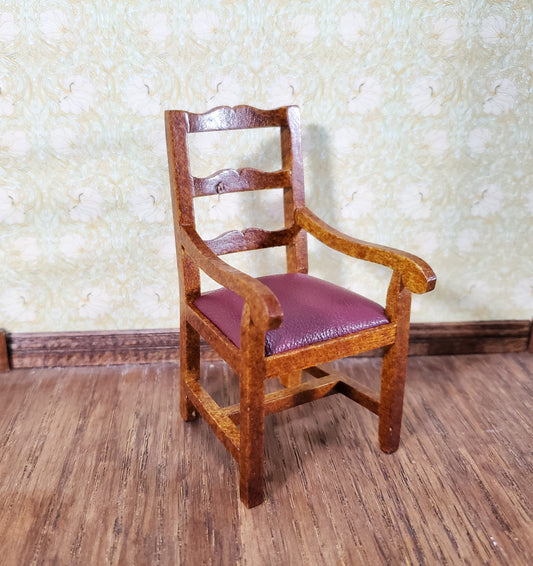 Dollhouse Arm Chair Faux Padded Leather Seat 1:12 Scale Miniature Furniture
