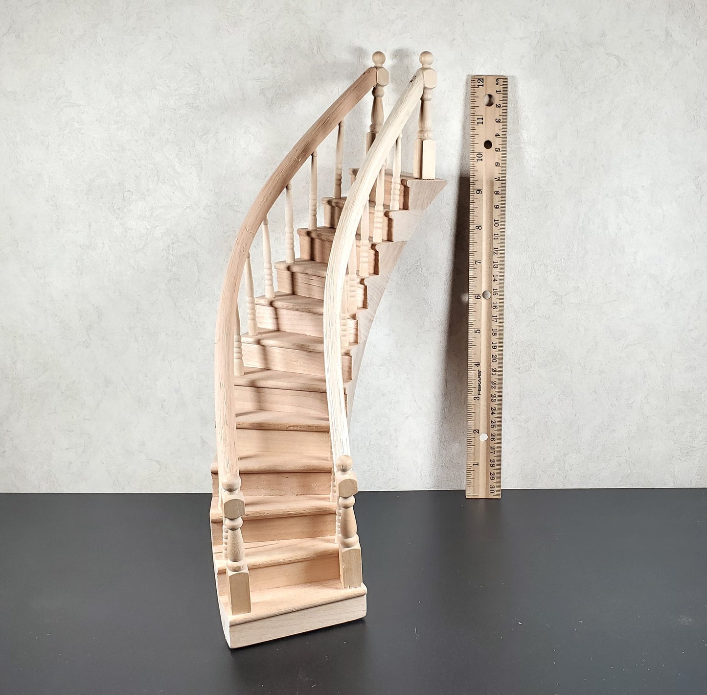 Dollhouse Right Curved Staircase Assembled 1:12 Scale Miniature Stairs Steps