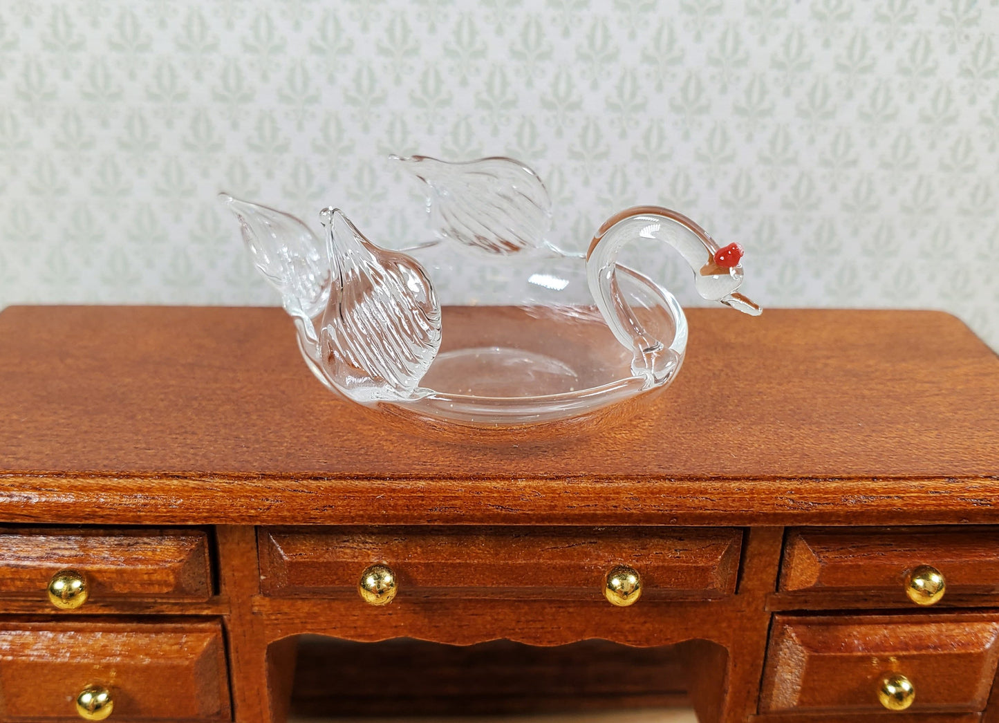 Dollhouse Clear Glass Swan Large Bowl Centerpiece 1:12 Scale Miniature