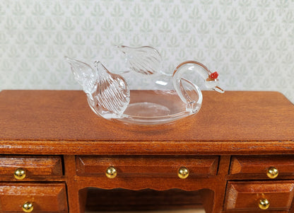 Dollhouse Clear Glass Swan Large Bowl Centerpiece 1:12 Scale Miniature