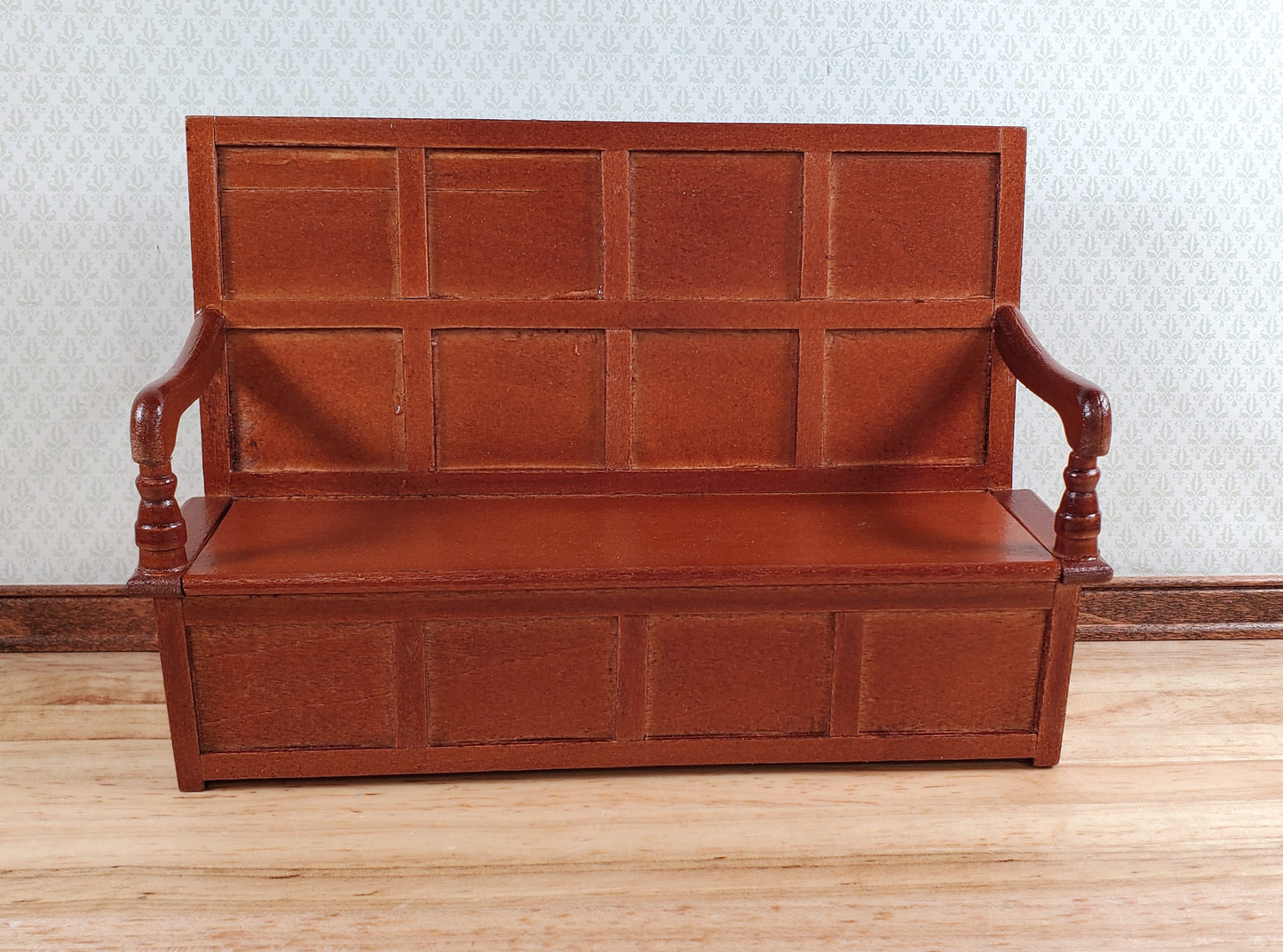 Dollhouse Settle Bench with High Back and Opening Seat 1:12 Scale Furniture