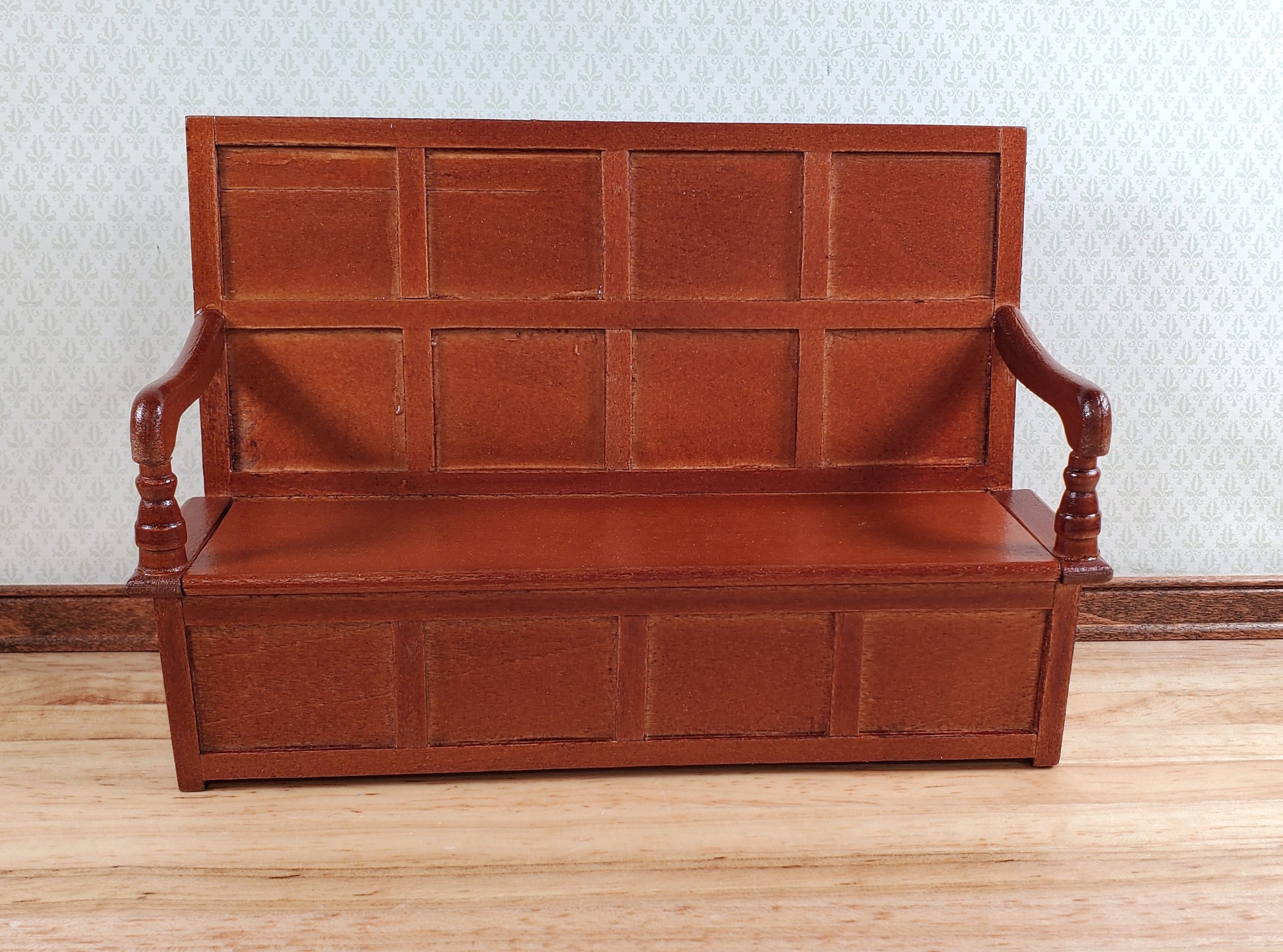 Dollhouse Settle Bench with High Back and Opening Seat 1:12 Scale Furniture