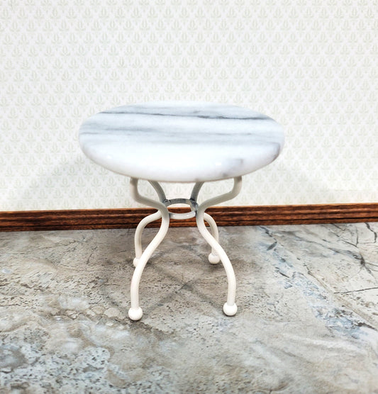 Dollhouse Patio Table Faux Marble Top White 1:12 Scale Fairy Garden Miniature