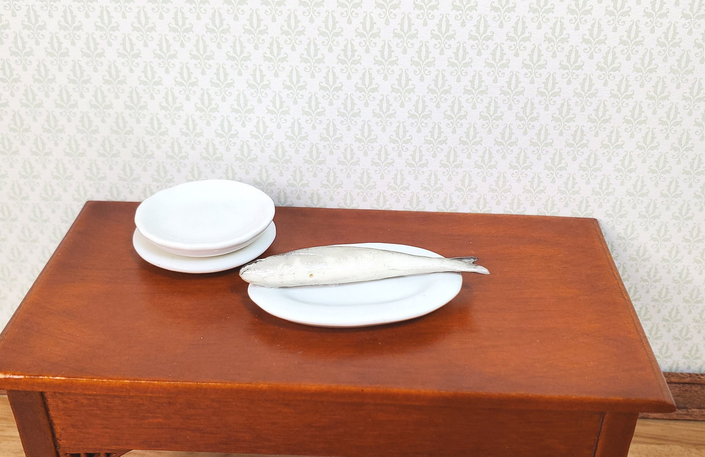 Dollhouse Bluefish on a Plate 1:12 Scale Miniature Food Kitchen