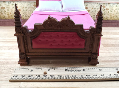 JBM Dollhouse Bed Victorian Gothic Style 1:12 Miniature Furniture Walnut Finish - Miniature Crush