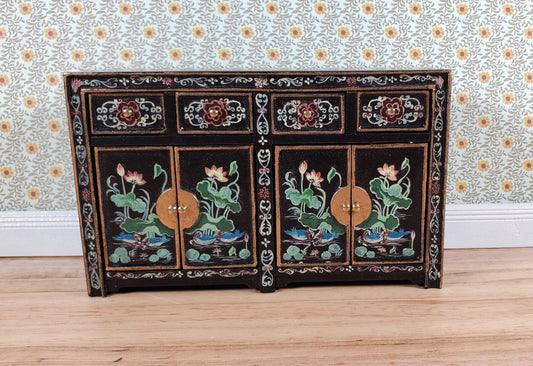 JBM Dollhouse Buffet Asian Style Hand Painted Black & Gold 1:12 Scale Furniture - Miniature Crush