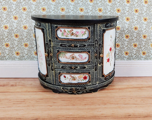 JBM Dollhouse Cabinet Half Round Hand Painted Black & Gold 1:12 Scale Furniture - Miniature Crush