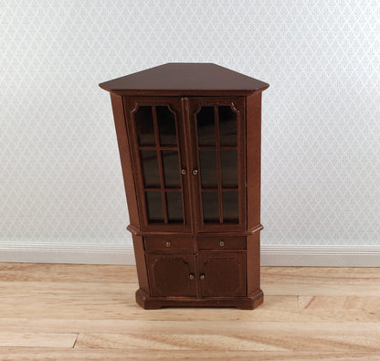 JBM Dollhouse Corner Cabinet Hutch 1:12 Scale Miniature Furniture Walnut Finish - Miniature Crush