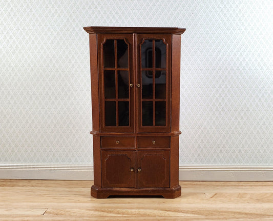 JBM Dollhouse Corner Cabinet Hutch 1:12 Scale Miniature Furniture Walnut Finish - Miniature Crush