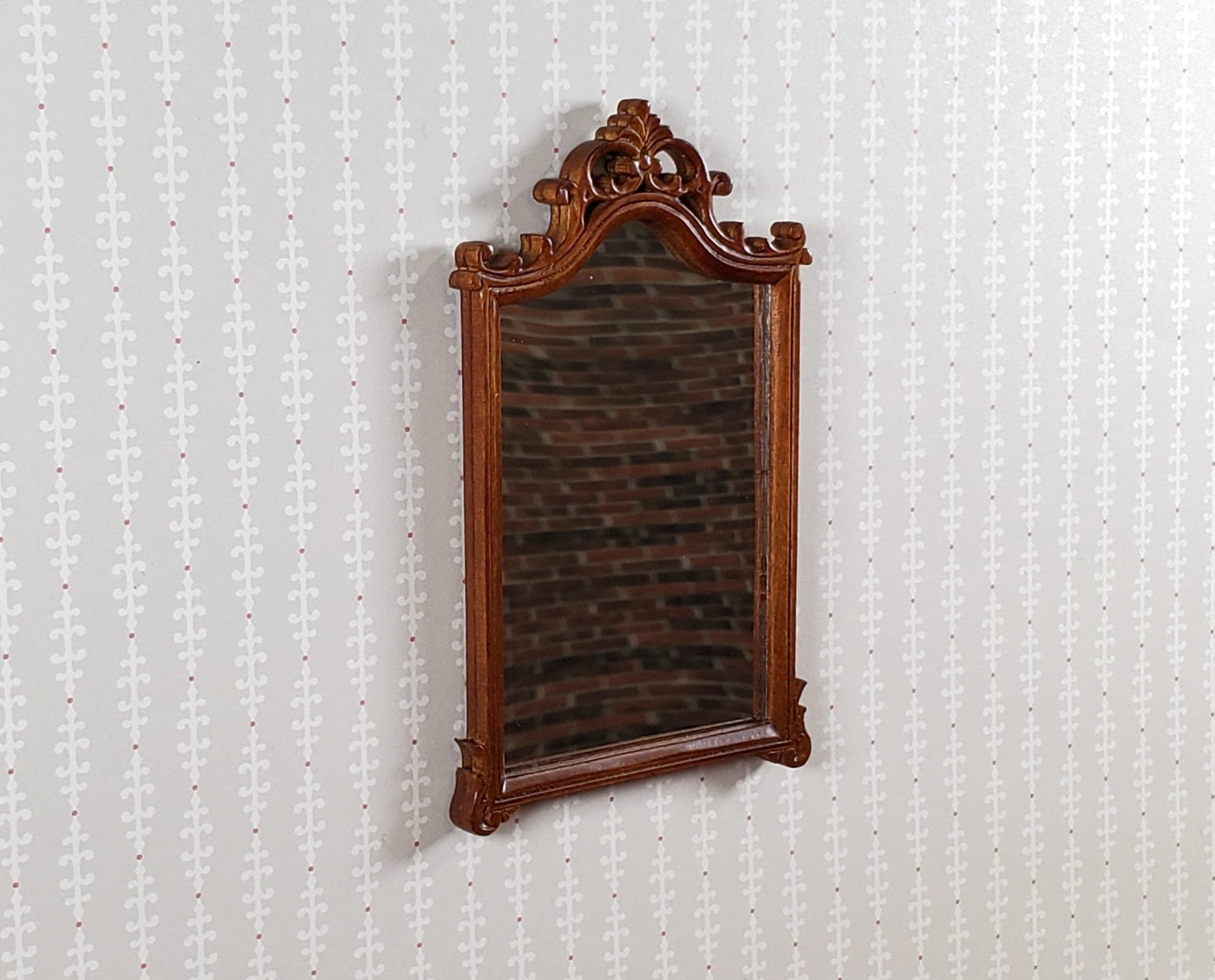 JBM Dollhouse Mirror Walnut Finish Louis XV Rococo Style 1:12 Scale Miniature - Miniature Crush