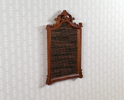 JBM Dollhouse Mirror Walnut Finish Louis XV Rococo Style 1:12 Scale Miniature - Miniature Crush
