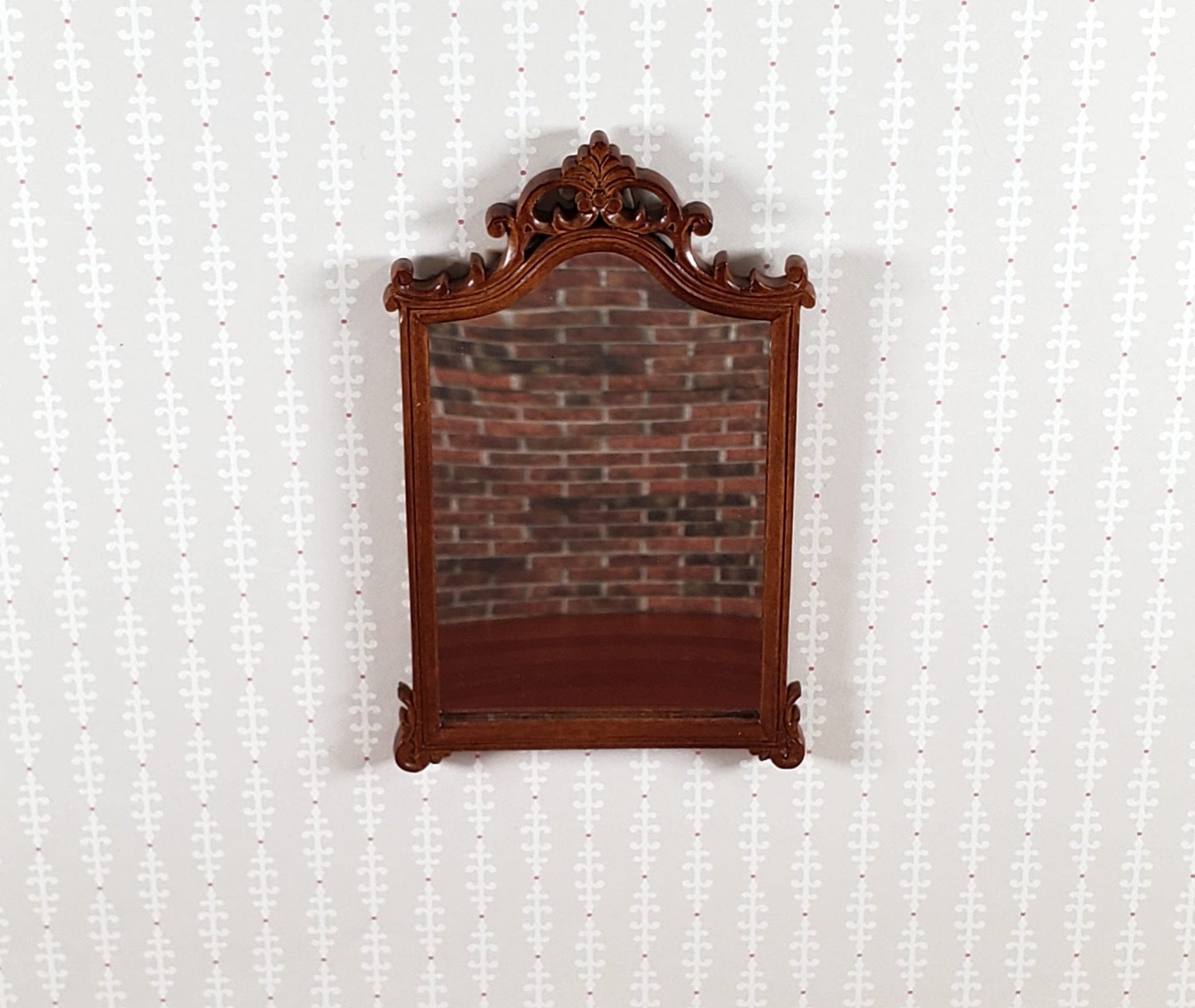 JBM Dollhouse Mirror Walnut Finish Louis XV Rococo Style 1:12 Scale Miniature - Miniature Crush