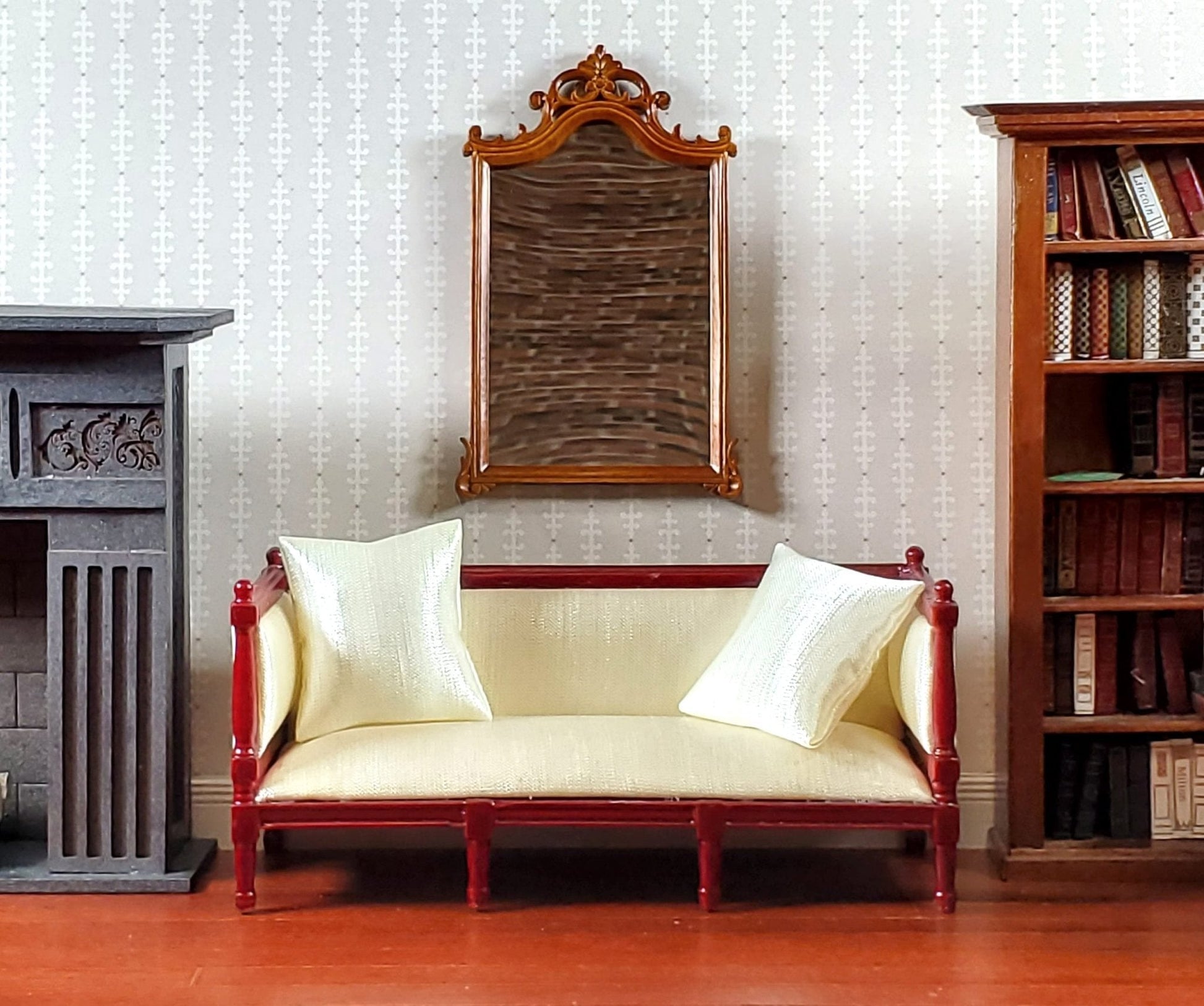 JBM Dollhouse Mirror Walnut Finish Louis XV Rococo Style 1:12 Scale Miniature - Miniature Crush