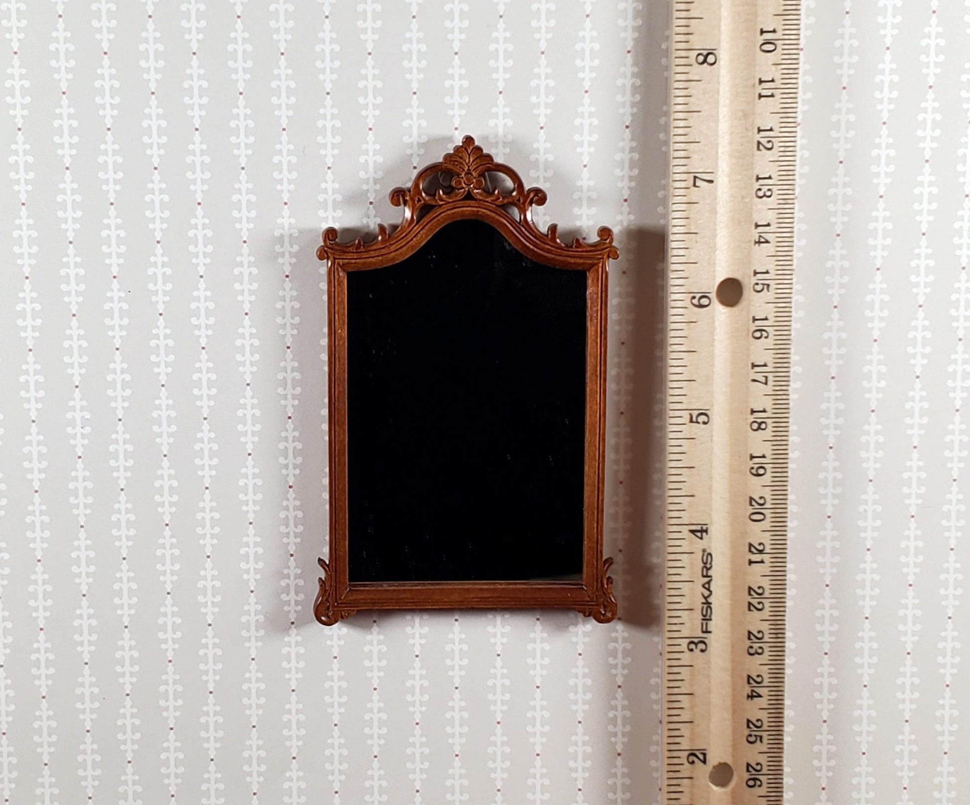 JBM Dollhouse Mirror Walnut Finish Louis XV Rococo Style 1:12 Scale Miniature - Miniature Crush