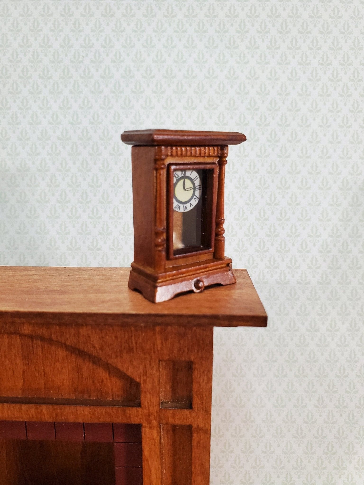 JBM Miniature Mantle Clock Small Walnut Finish 1:12 Scale Dollhouse - Miniature Crush