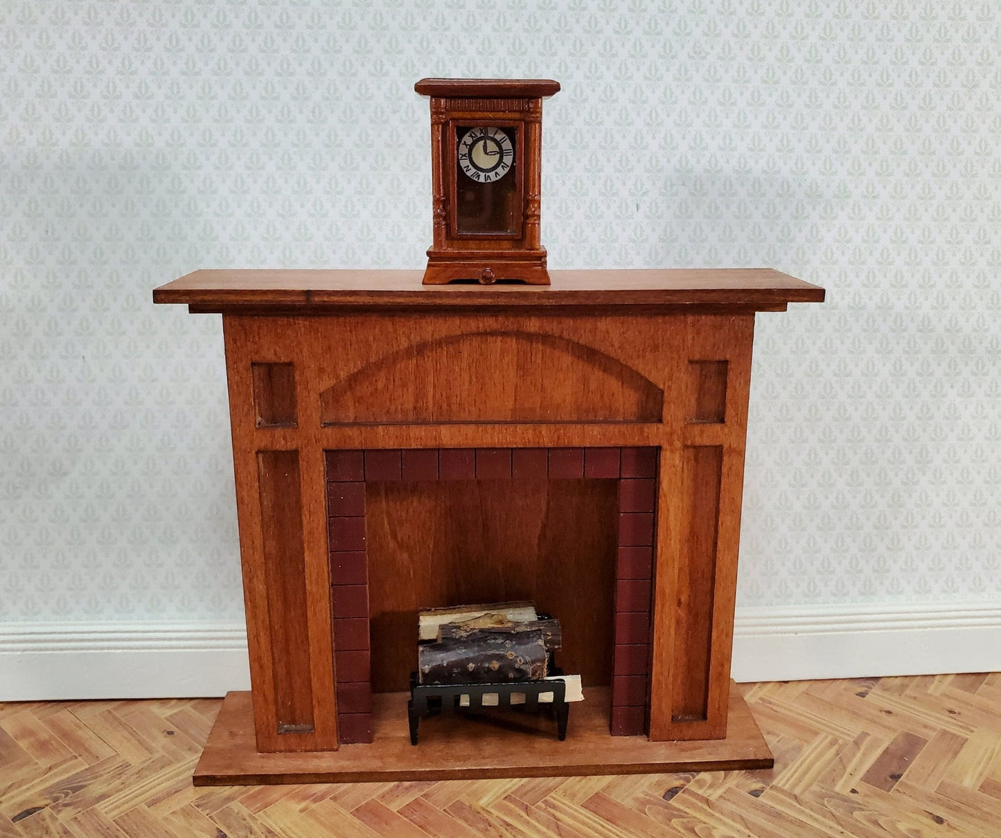 JBM Miniature Mantle Clock Small Walnut Finish 1:12 Scale Dollhouse - Miniature Crush