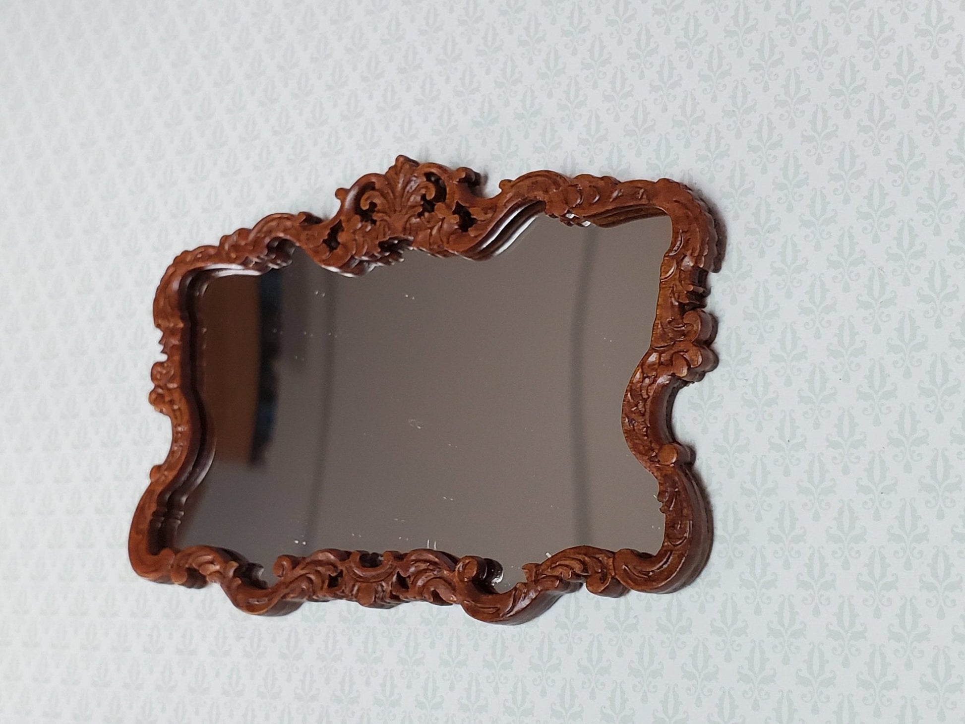 JBM Miniature Mirror Large Victorian Walnut Finish 1:12 Scale Dollhouse - Miniature Crush