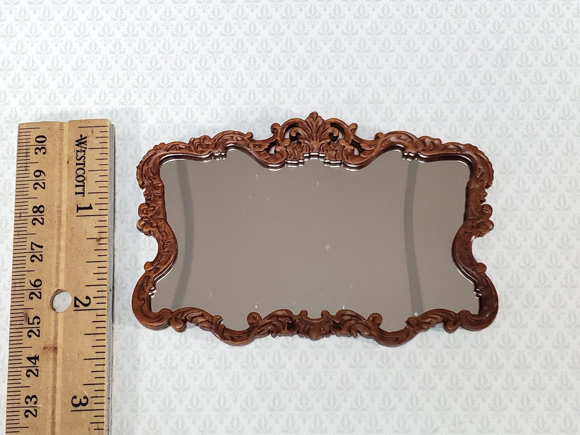 JBM Miniature Mirror Large Victorian Walnut Finish 1:12 Scale Dollhouse - Miniature Crush