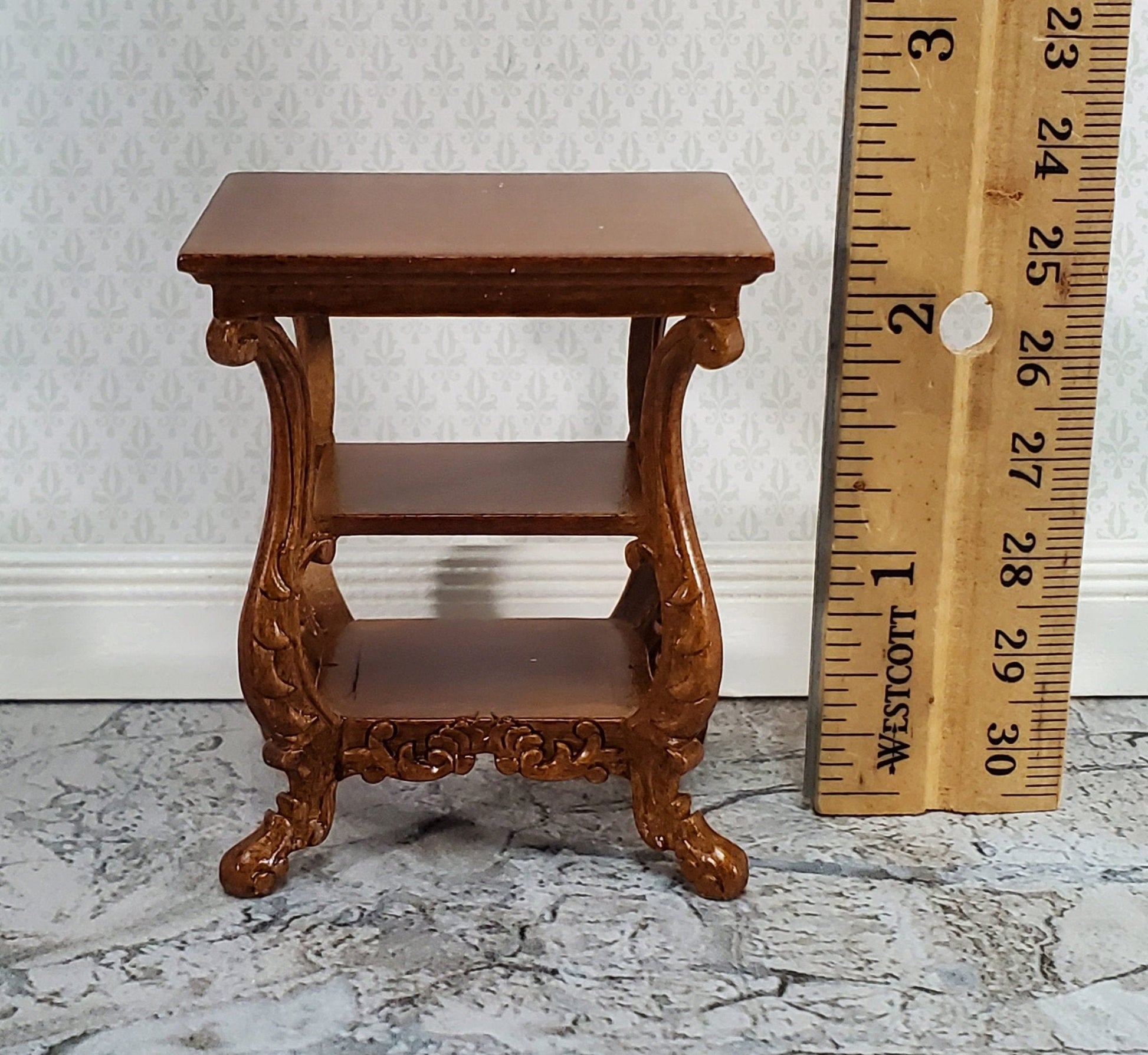 JBM Miniature Side Table or Nightstand with 2 Shelves 1:12 Scale Dollhouse Furniture - Miniature Crush