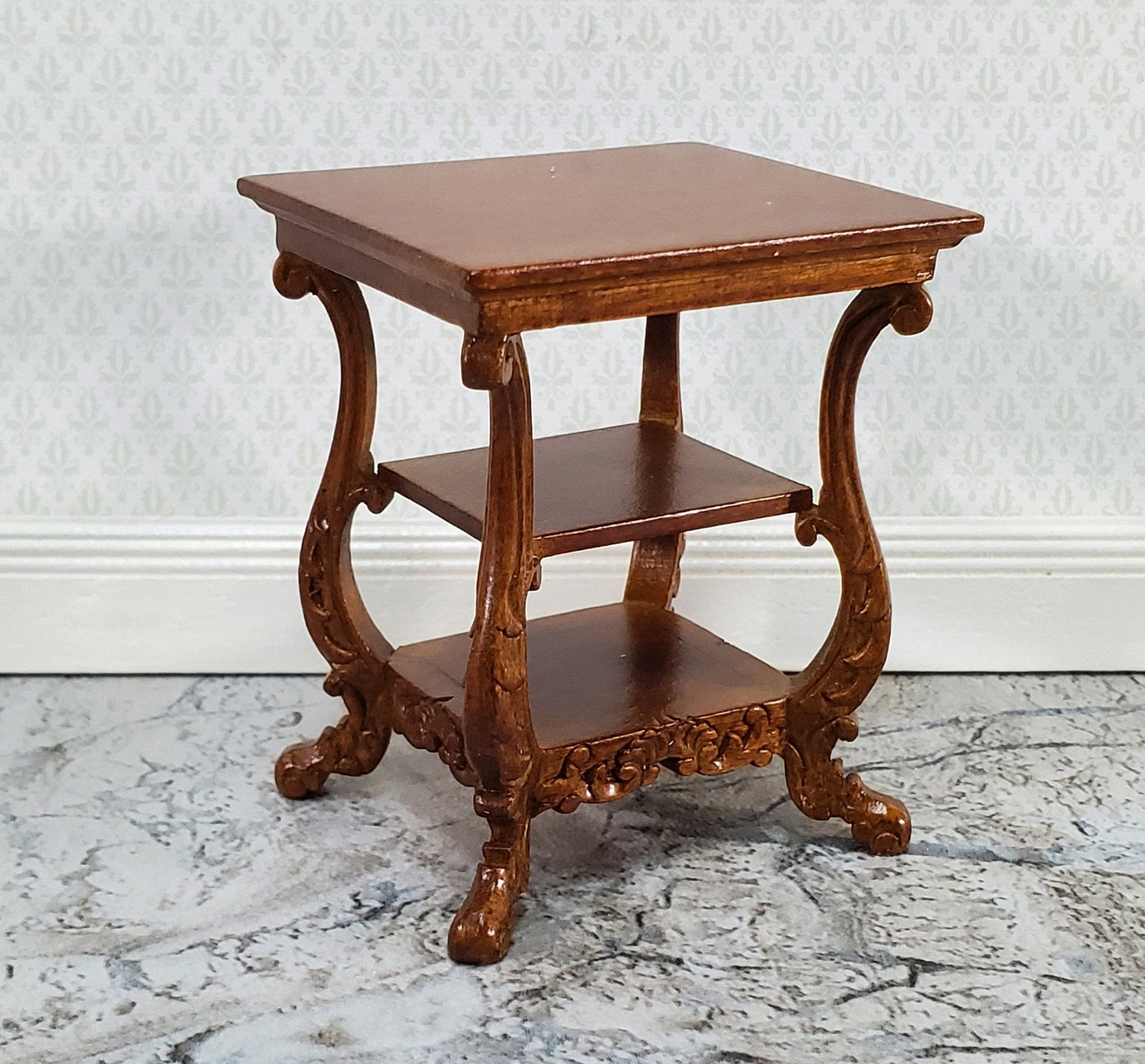 JBM Miniature Side Table or Nightstand with 2 Shelves 1:12 Scale Dollhouse Furniture - Miniature Crush
