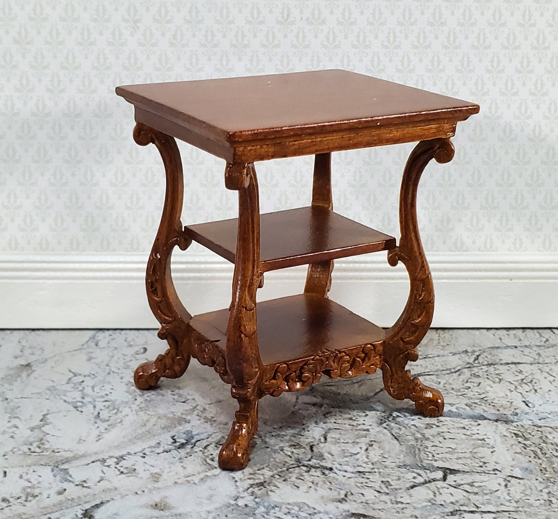 JBM Miniature Side Table or Nightstand with 2 Shelves 1:12 Scale Dollhouse Furniture - Miniature Crush