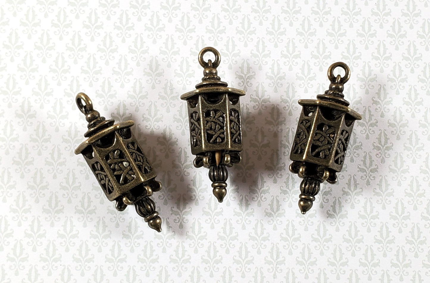 Lantern Charms Small Bronze Decoration 3 pieces 1 3/8" Jewelry Making Miniatures - Miniature Crush