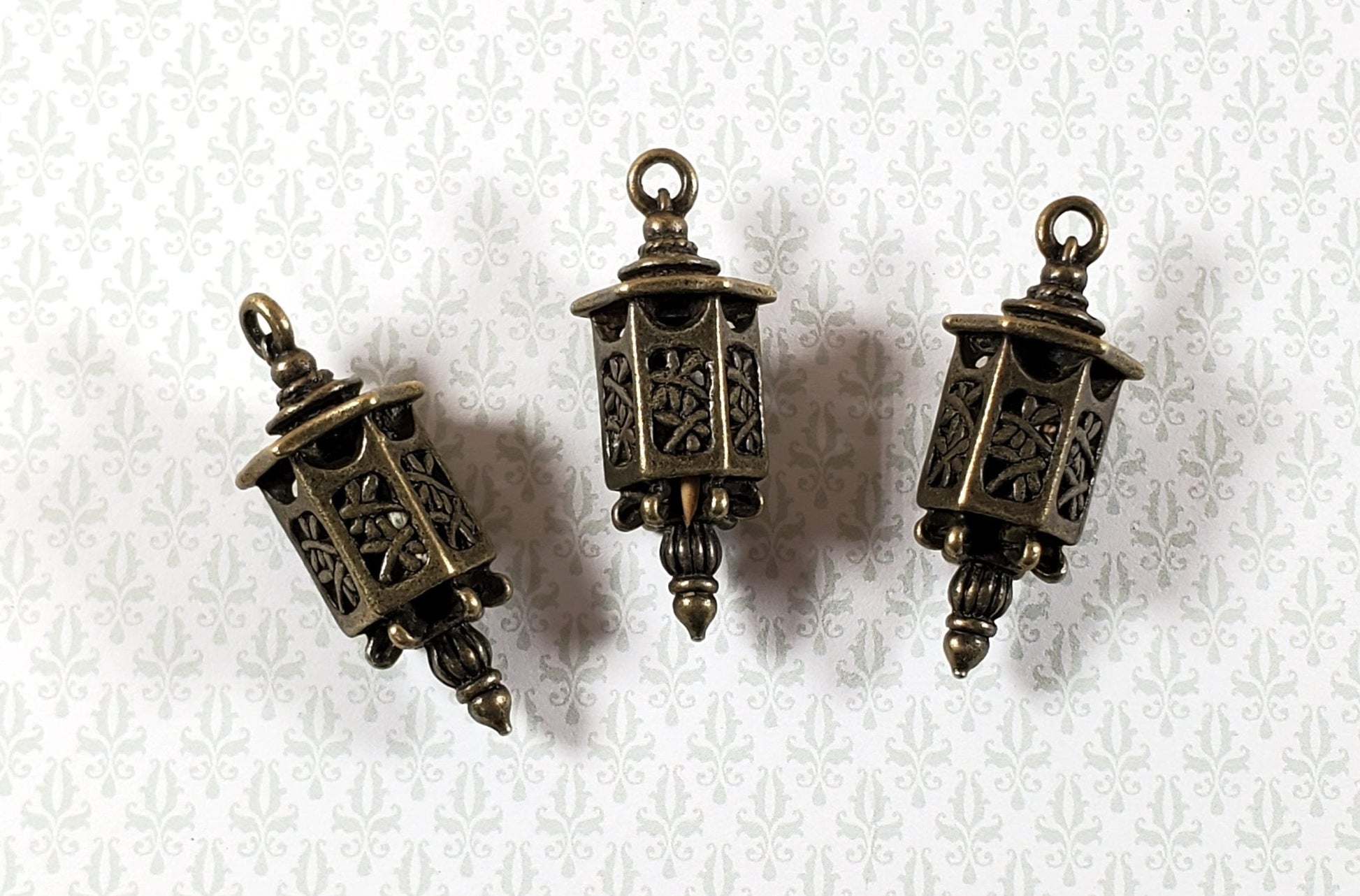 Lantern Charms Small Bronze Decoration 3 pieces 1 3/8" Jewelry Making Miniatures - Miniature Crush