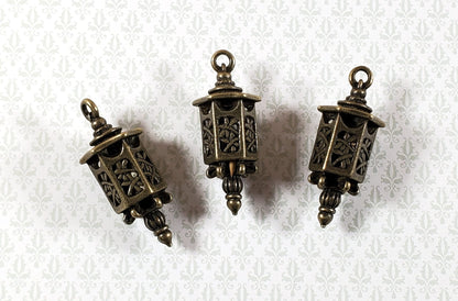 Lantern Charms Small Bronze Decoration 3 pieces 1 3/8" Jewelry Making Miniatures - Miniature Crush