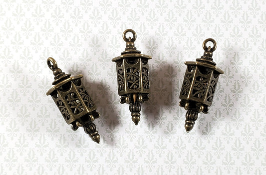 Lantern Charms Small Bronze Decoration 3 pieces 1 3/8" Jewelry Making Miniatures - Miniature Crush