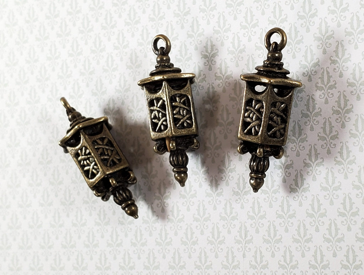 Lantern Charms Small Bronze Decoration 3 pieces 1 3/8" Jewelry Making Miniatures - Miniature Crush