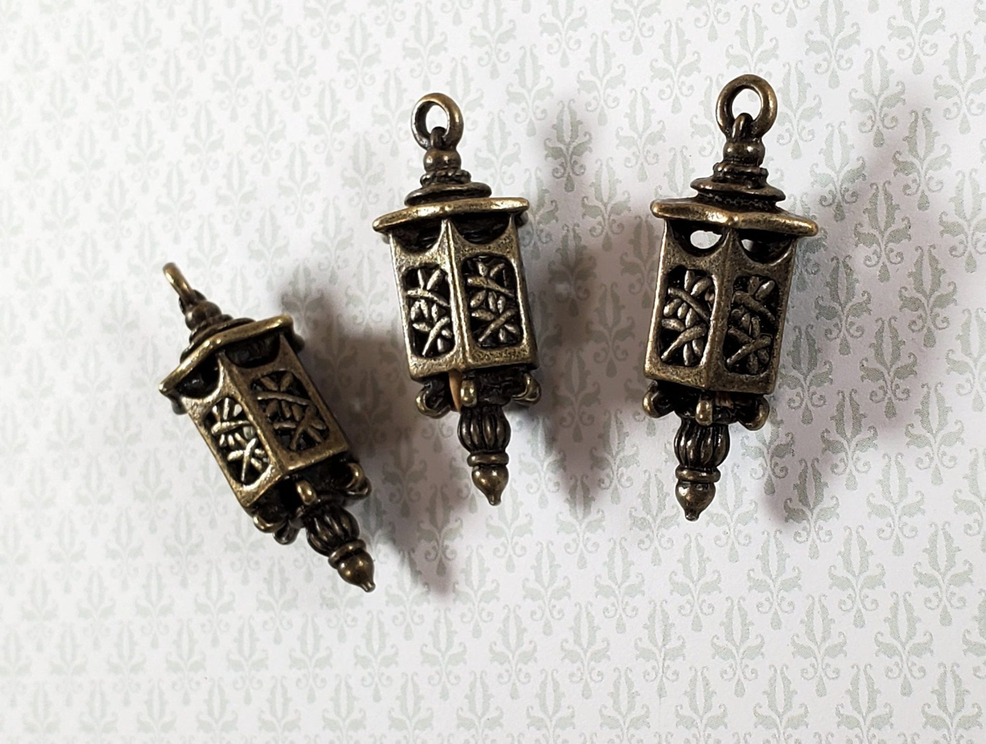 Lantern Charms Small Bronze Decoration 3 pieces 1 3/8" Jewelry Making Miniatures - Miniature Crush