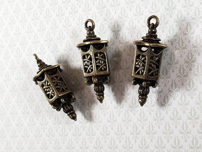 Lantern Charms Small Bronze Decoration 3 pieces 1 3/8" Jewelry Making Miniatures - Miniature Crush