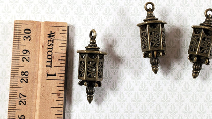 Lantern Charms Small Bronze Decoration 3 pieces 1 3/8" Jewelry Making Miniatures - Miniature Crush