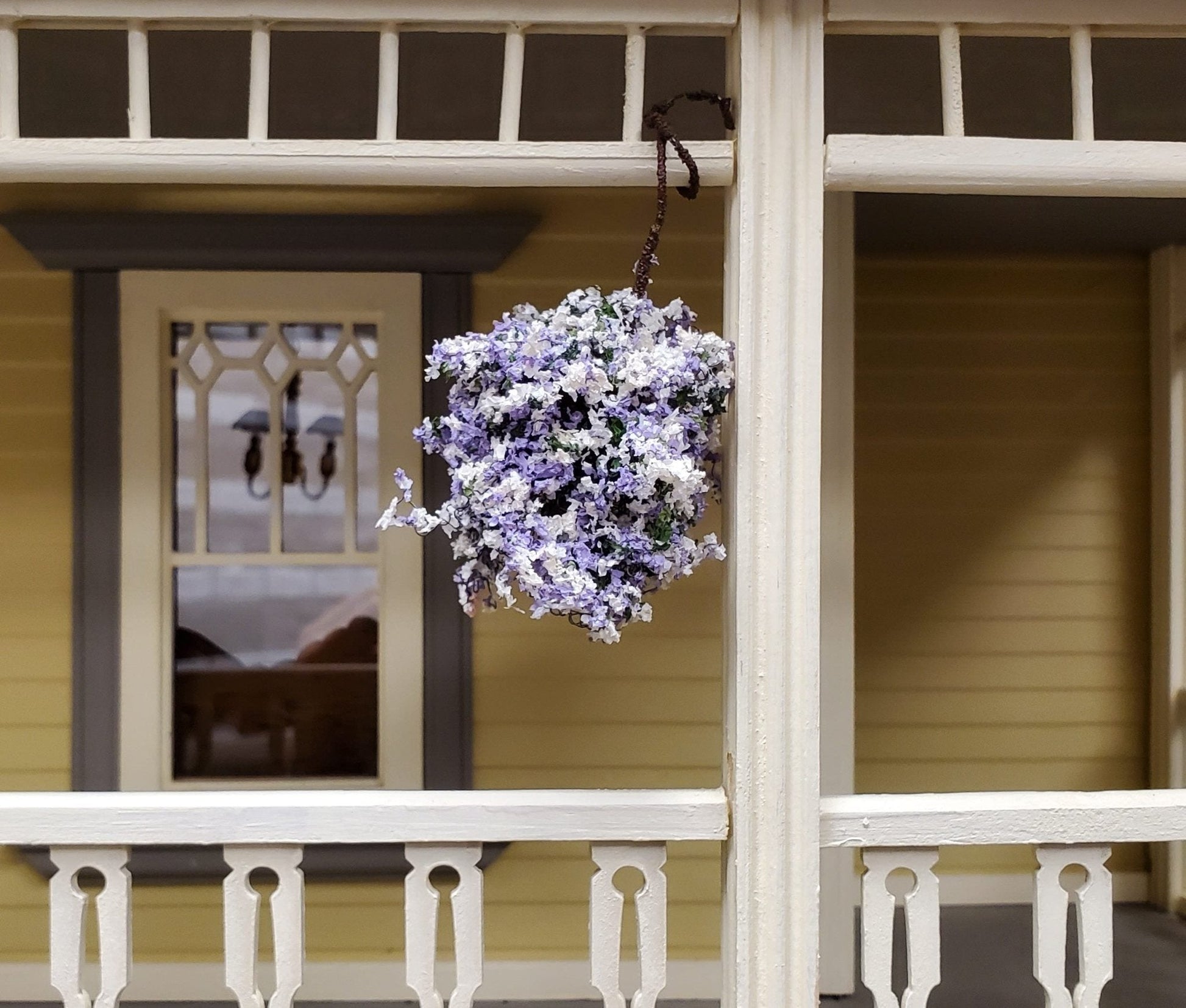 lavender hanging plants Large Miniature Hanging Plant Flowers Lavender and White Green Model Scenery